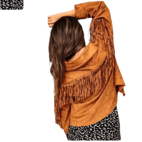 Fringed Suede Button-Front Jacket in Cognac - Picture 3 of 10